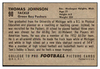 1952 Bowman Large Football #090 Tom Johnson Packers EX-MT 504689