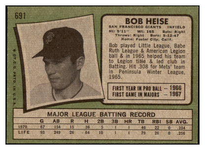 1971 Topps Baseball #691 Bob Heise Giants NR-MT 504799