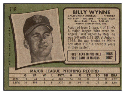 1971 Topps Baseball #718 Billy Wynne Angels NR-MT 504809