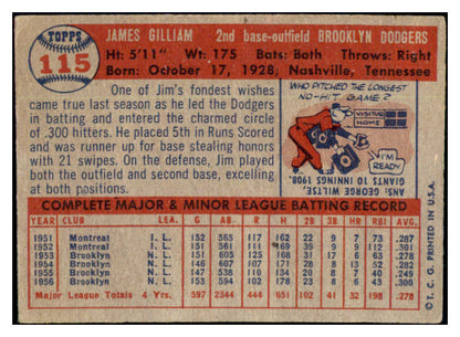1957 Topps Baseball #115 Jim Gilliam Dodgers VG 504947