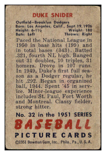 1951 Bowman Baseball #032 Duke Snider Dodgers GD-VG 505177