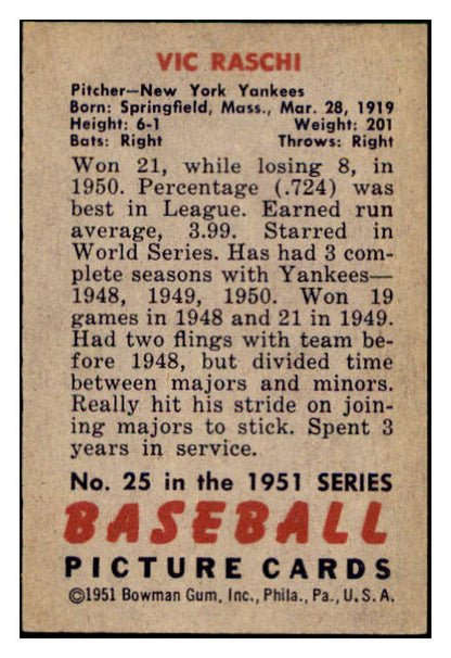1951 Bowman Baseball #025 Vic Raschi Yankees NR-MT 505183