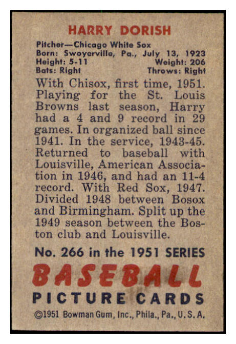 1951 Bowman Baseball #266 Harry Dorish White Sox EX 505301