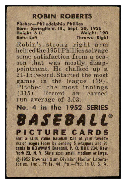 1952 Bowman Baseball #004 Robin Roberts Phillies EX 505326