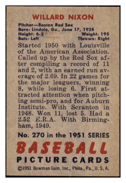 1951 Bowman Baseball #270 Willard Nixon Red Sox NR-MT 505362