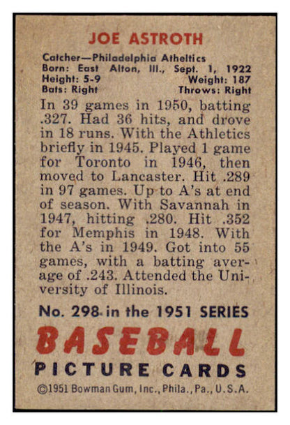 1951 Bowman Baseball #298 Joe Astroth A's NR-MT 505366
