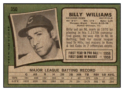 1971 Topps Baseball #350 Billy Williams Cubs EX 505517