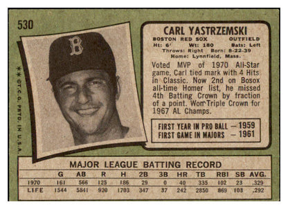 1971 Topps Baseball #530 Carl Yastrzemski Red Sox Ex+ 505602