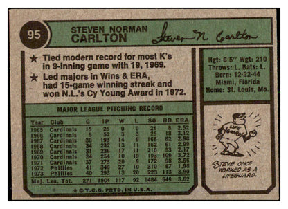 1974 Topps Baseball #095 Steve Carlton Phillies EX-MT 505776