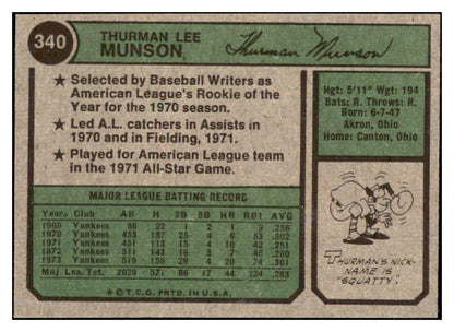 1974 Topps Baseball #340 Thurman Munson Yankees NR-MT 505777