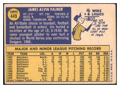 1970 Topps Baseball #449 Jim Palmer Orioles VG-EX 505801
