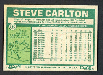 1977 Topps Baseball #110 Steve Carlton Phillies EX 505881