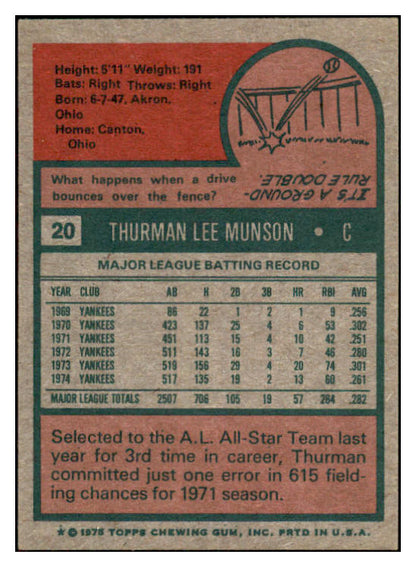 1975 Topps Baseball #020 Thurman Munson Yankees EX-MT 505939