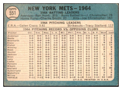 1965 Topps Baseball #551 New York Mets Team VG 506129