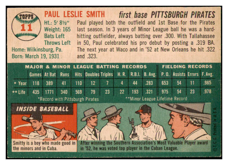 1954 Topps Baseball #011 Paul Smith Pirates NR-MT 506285