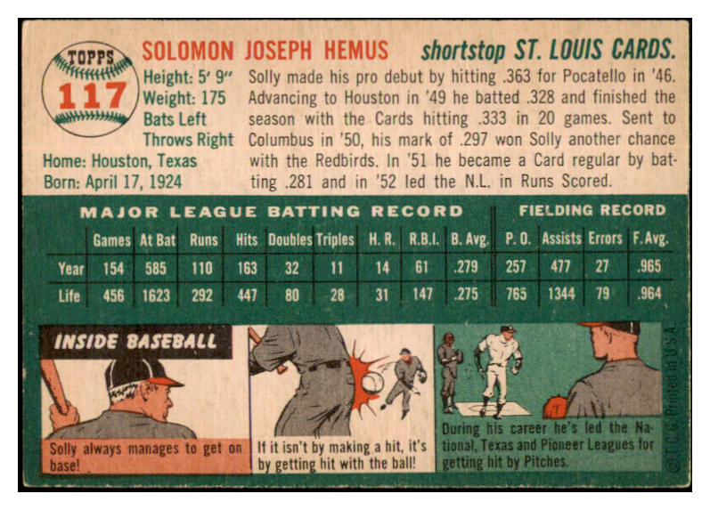 1954 Topps Baseball #117 Solly Hemus Cardinals EX-MT 506353