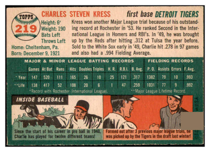1954 Topps Baseball #219 Charlie Kress Tigers NR-MT 506431