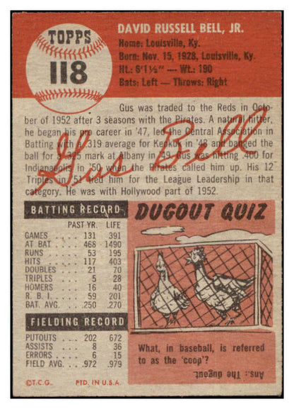 1953 Topps Baseball #118 Gus Bell Reds NR-MT 506683