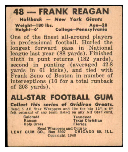 1948 Leaf Football #048 Frank Reagan Giants EX 506871