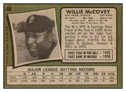 1971 Topps Baseball #050 Willie McCovey Giants VG-EX 507045