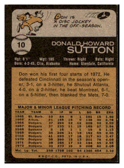 1973 Topps Baseball #010 Don Sutton Dodgers EX-MT 507119