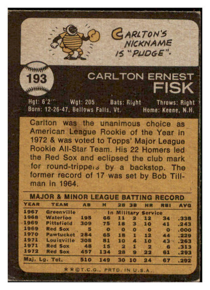 1973 Topps Baseball #193 Carlton Fisk Red Sox VG-EX 507175