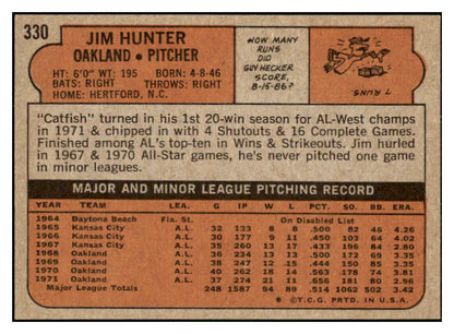 1972 Topps Baseball #330 Catfish Hunter A's EX-MT 507199
