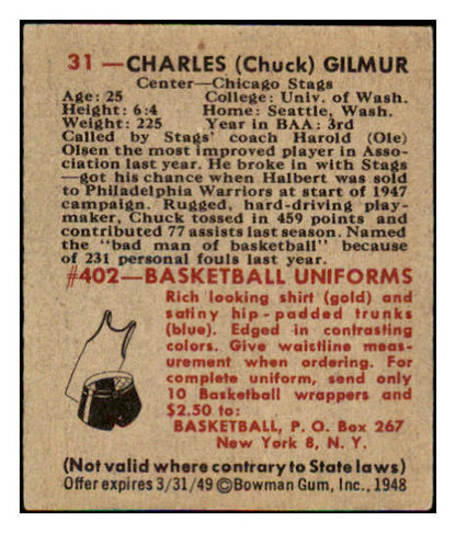 1948 Bowman Basketball #031 Chuck Gilmur Stags EX-MT 507272