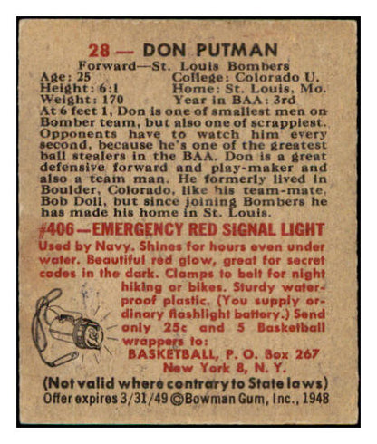 1948 Bowman Basketball #028 Don Putman Bombers EX+/EX-MT 507277