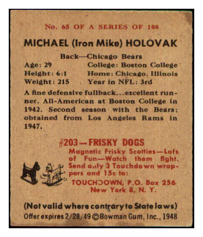 1948 Bowman Football #065 Mike Holovak Bears VG 507287