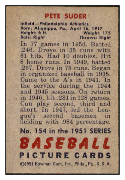 1951 Bowman Baseball #154 Pete Suder A's NR-MT 507297