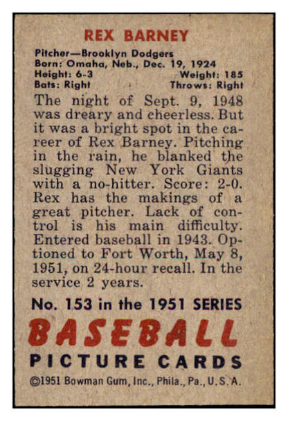 1951 Bowman Baseball #153 Red Barney Dodgers NR-MT 507305