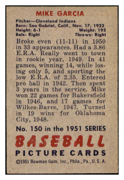 1951 Bowman Baseball #150 Mike Garcia Indians NR-MT 507306