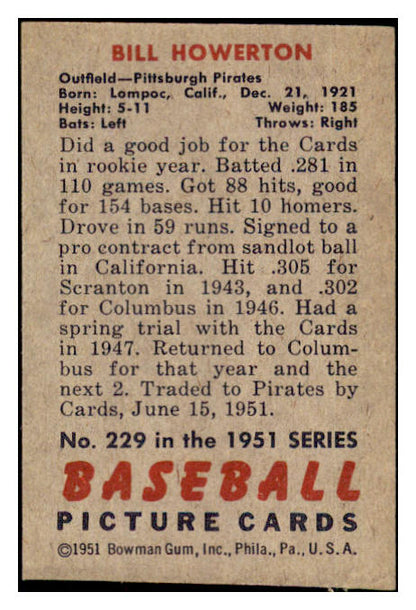 1951 Bowman Baseball #229 Bill Howerton Pirates NR-MT 507333