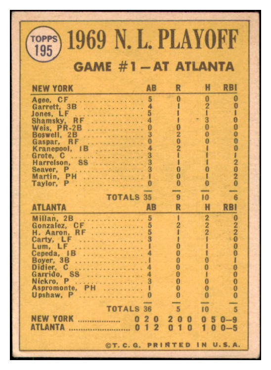 1970 Topps Baseball #195 N.L. Play Offs Game 1 Tom Seaver EX 507398
