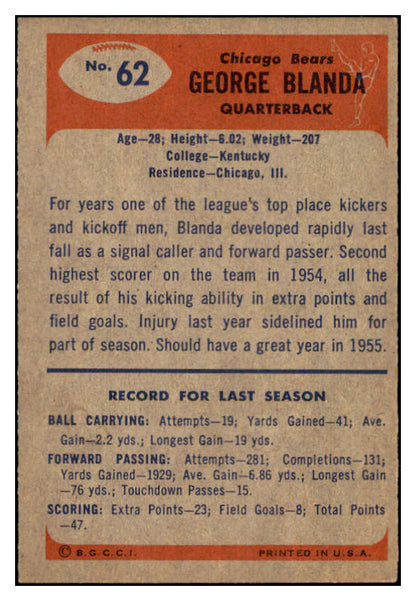 1955 Bowman Football #062 George Blanda Bears EX-MT 507471