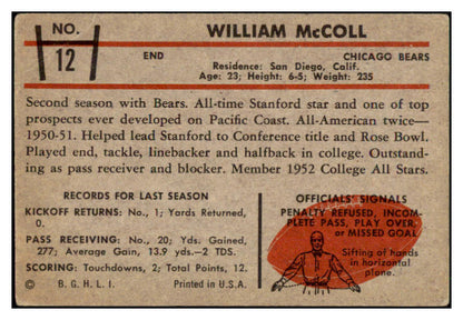 1953 Bowman Football #012 Bill McColl Bears VG 507481