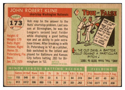 1955 Topps Baseball #173 Bob Kline Senators VG 507493