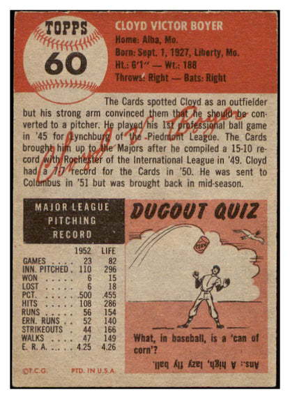 1953 Topps Baseball #060 Cloyd Boyer Cardinals EX-MT 507539