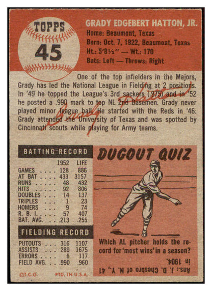 1953 Topps Baseball #045 Grady Hatton Reds EX-MT 507541