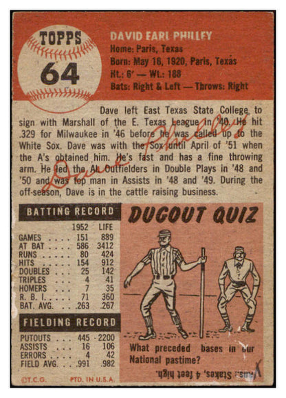 1953 Topps Baseball #064 Dave Philley A's EX-MT 507548