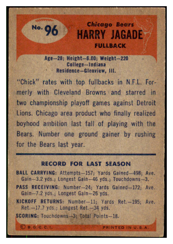 1955 Bowman Football #096 Harry Jagade Bears VG-EX 507604