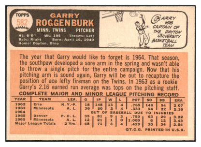 1966 Topps Baseball #582 Garry Roggenburk Twins NR-MT 507735