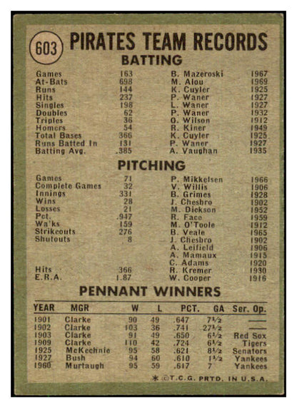 1971 Topps Baseball #603 Pittsburgh Pirates Team VG-EX 507753