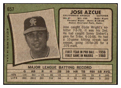 1971 Topps Baseball #657 Jose Azcue Angels VG-EX 507755