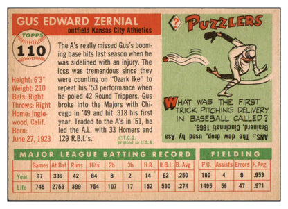 1955 Topps Baseball #110 Gus Zernial A's EX-MT 507967