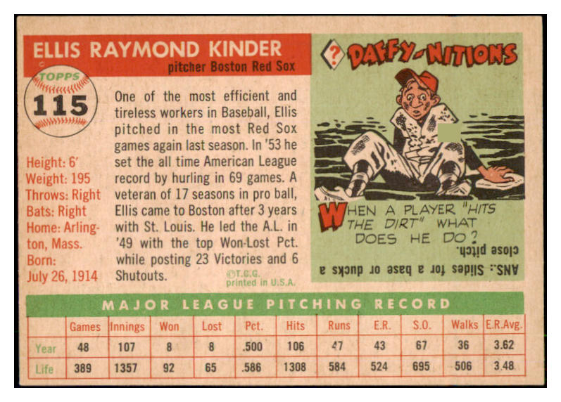 1955 Topps Baseball #115 Ellis Kinder Red Sox EX-MT 507971