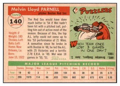 1955 Topps Baseball #140 Mel Parnell Red Sox EX-MT 507983