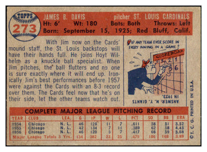 1957 Topps Baseball #273 Jim Davis Cardinals NR-MT 508114
