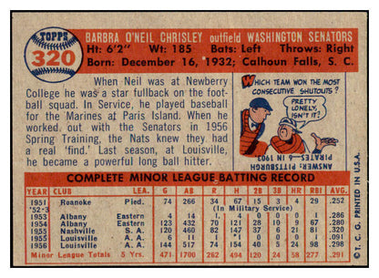 1957 Topps Baseball #320 Neil Chrisley Senators EX 508266